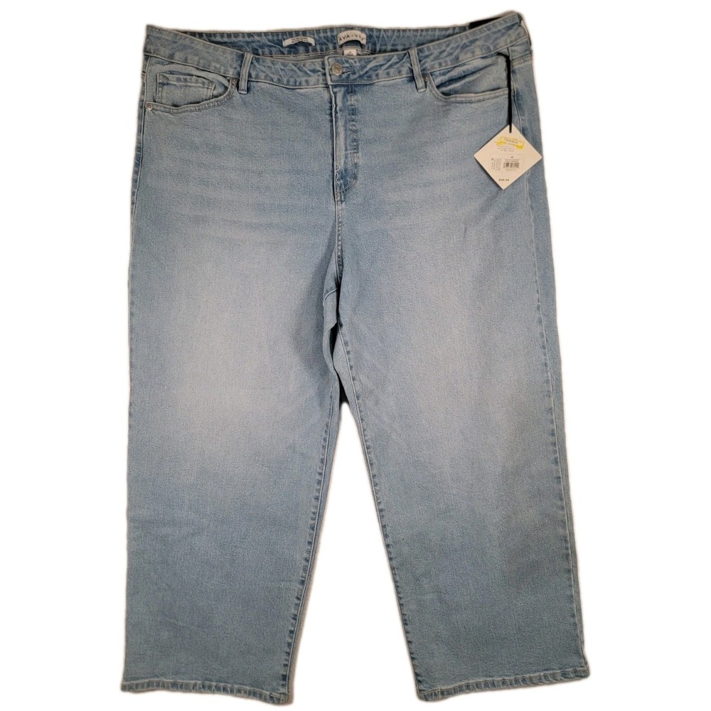 Ava & Viv Plus Sz 26W High-Rise Straight Jeans Light‎ Wash Blue No-Gap Waist NWT